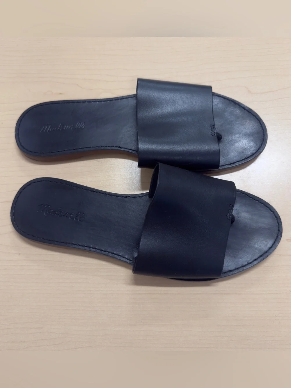 Madewell The Boardwalk Post Slide Sandals Black Leather Size 10